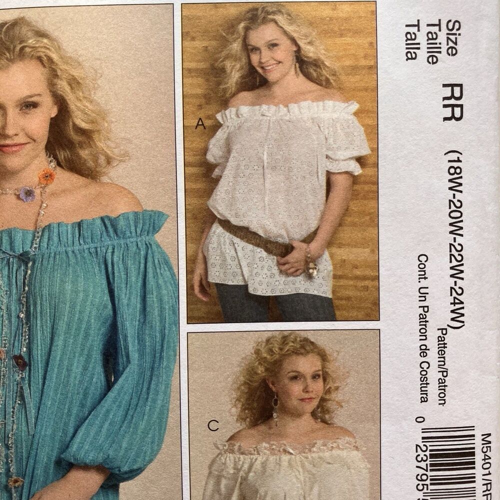 McCall's‎ Pattern M5401 Women's Peasant Blouses Size 16W-22W-24W Uncut FF Boho - Picture 3 of 8